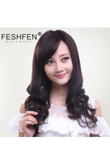 FESHFEN真發假發女時尚長發長卷發斜劉海手織透氣逼真梨花卷頭套 FESHFEN真發假發女時尚長發長卷發斜劉海手織透氣逼真梨花卷頭套